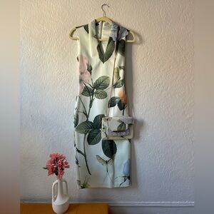 Ted Baker spring floral/botanical/insect pattern dress with matching purse